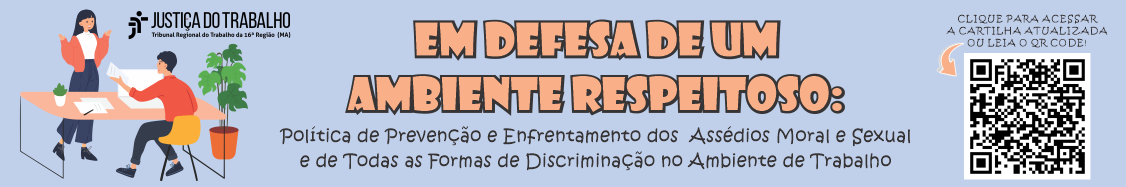 Imagem de fundo azul claro, tendo à esquerda ilustração de uma mulher em pé em conversação com um homem sentado à uma mesa, usando um notebook branco. No centro, o nome da cartilha em texto preto e salmão. À direita, QR Code e o texto preto ACESSE A CARTILHA ATUALIZADA OU LEIA O QR CODE.