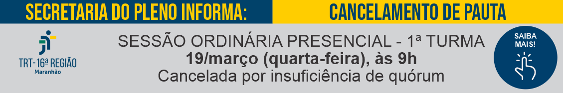 Imagem com fundo cinza e duas tarjas superiores, nas cores azul e amarelo, informando sobre cancelamento de sessão presencial.