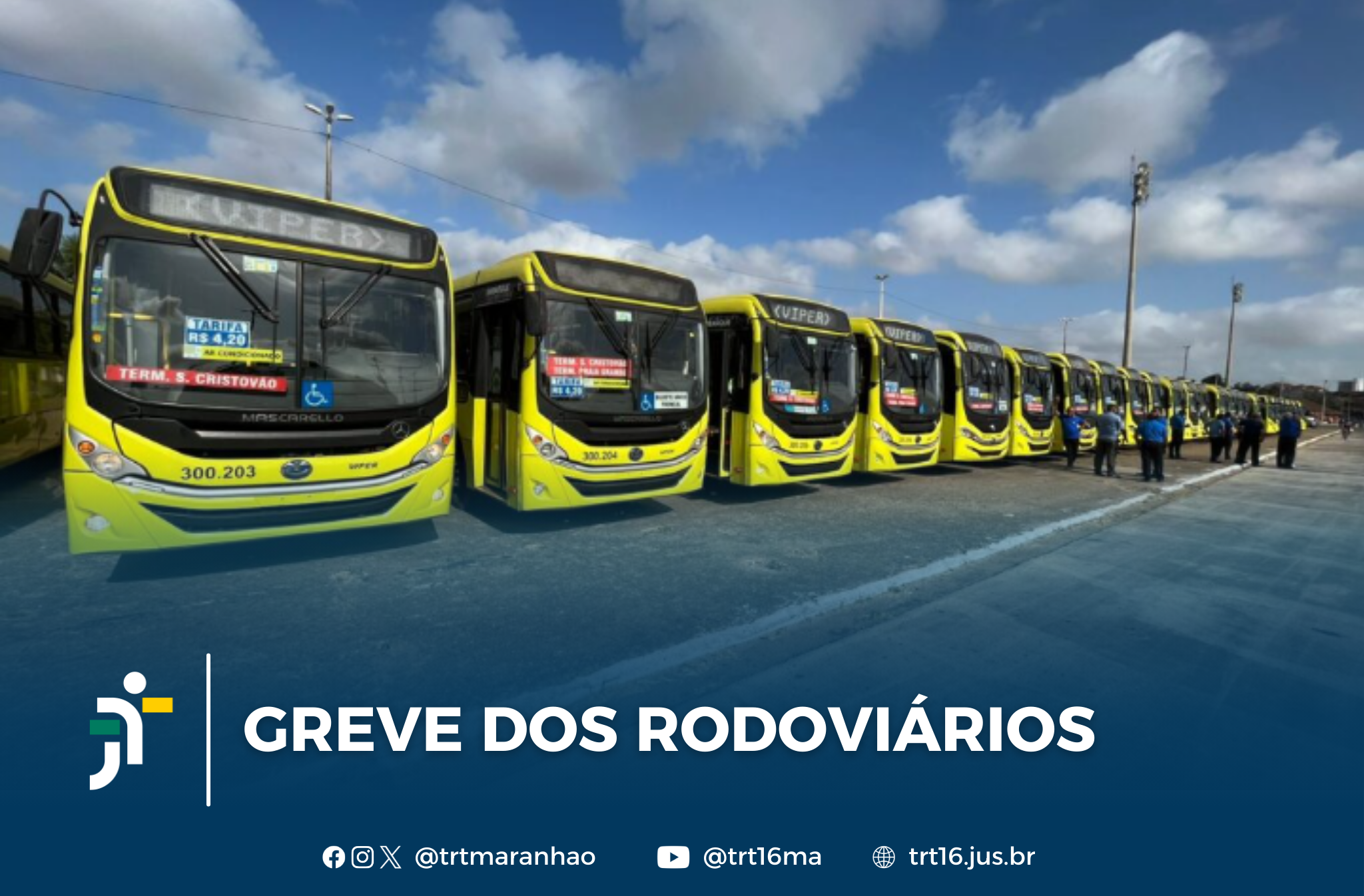 Foto de ônibus enfileirados... e a informação: Greve dos Rodoviários