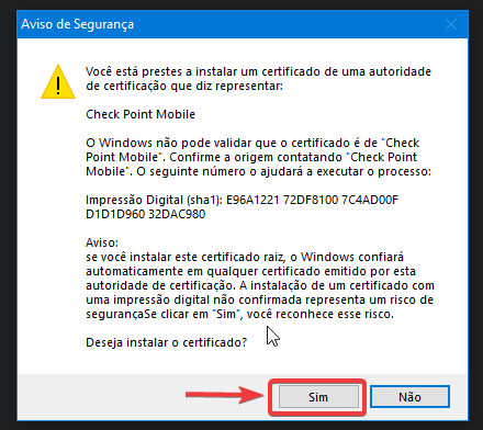 Clique no botão SIM