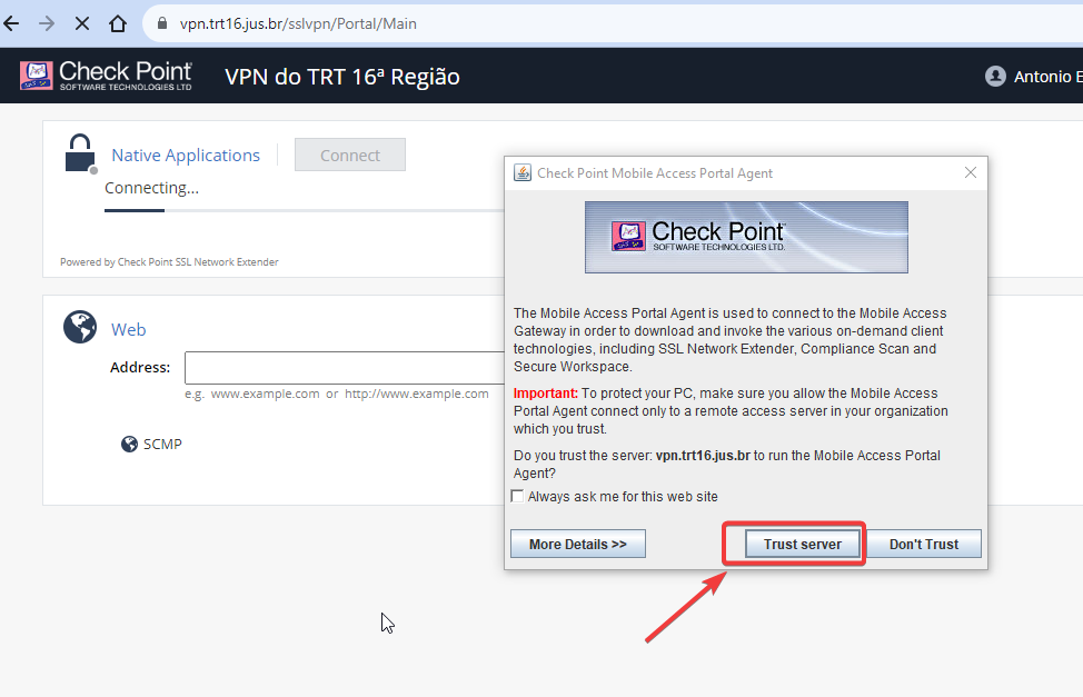 Clique no botão Trust