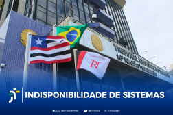 Arte feita com a fachada do TRT-16 na parte inferior a informação: INDISPONIBILIDADE DE SISTEMAS