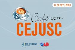 Imagem de fundo azul claro, ilustração de café e título em azul e laranja.