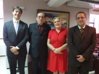 Juiz  Bruno Motejunas (E) e os desembargadores Américo Bedê, Ilka Esdra Araújo e James Magno Araújo