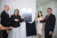 Servidor Ricardo Beckman, desembargadora Solange Castro Cordeiro, juíza Liliane Silva e juiz Nelson Robson inauguram as novas instalações do Fórum de Imperatriz.