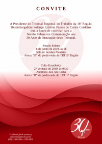 TRT-MA realiza culto ecumênico no dia 27 de maio em comemoração aos 30 anos 