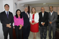 Juízes Bruno Motejunas e Angelina Costa; Gustavo Dowsley; juíza Élbia Dowsley; presidente Luiz Cosmo; e juiz Gustavo Castro