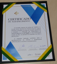 TRT-MA recebe certificado de agradecimento do CSJT, por atuação no PJe