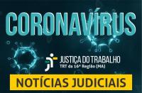 Imagem em fundo preto com cabeçalho em azul Coronavirus e título em amarelo com nome Notícias Judiciais