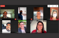 Print de tela com sete pessoas que participaram da segunda audiência de conciliação por teleconferência da Justiça do Trabalho no Maranhão