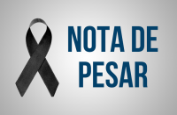 Imagem com as palavras NOTA DE PESAR e símbolo do laço em cor preto