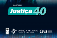 Imagem com a marca Justiça 4.0 escrito cartilha