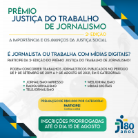 Imagem referente à notícia do TST sobre prorrogação de inscrições do Prêmio de Jornalismo da Justiça do Trabalho