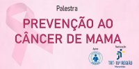 Imagem com fundo rosa referente à palestra "PREVENÇÃO AO CÂNCER DE MAMA"