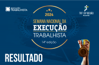 Arte com fundo azul escuro. Destaque no centro: Semana Nacional da Execução Trabalhista - 14ª Edição; na parte de baixo a palavra: RESULTADO