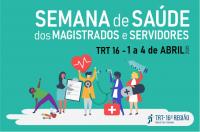 Imagem de fundo verde com o nome do evento e ilustração de pessoas em atividades de cuidados com a saúde.