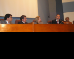 Desembargadora Kátia Arruda, o subprocurador-geral do Trabalho, Luís Camargo, os senadores José Nery e Inácio Arruda e o deputado Domingos Dutra 