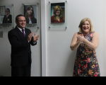 Presidente James Magno e desembargadora Ilka ESdra descerraram o retrato na Galeria de Ex-Presidentes do TRT-MA