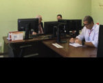 Na leitura da ata de correição: desembargador Américo Bedê ao lado do juiz Rui Oliveira, e o secretário da Corregedoria, servidor Marcos Pires