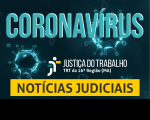 Imagem em fundo preto com o cabeçalho coronavírus e notíciais judiciais