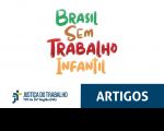 Banner Brasil sem trabalho inffantil com letras coloridas sobre fundo branco.