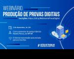 Fundo azul com o título do webinário sobre produção de provas digitais. 2 de dezembro às 14 horas, ministrado pelo promotor de justiça Fabrício Rabelo Patury