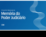 Imagem com fundo azul referente ao I Encontro Nacional da Memória do Poder Judiciário