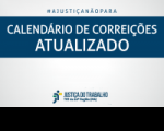 Imagem com fundo branco, com faixa azul marinho onde estão escritas as palavras CALENDÁRIO DE CORREIÇÕES ATUALIZADO, na cor branca, e abaixo a logomarca da Justiça do Trabalho