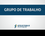 Imagem com fundo branco, com faixa azul marinho onde estão escritas as palavras GRUPO DE TRABALHO, na cor branca, e abaixo a logomarca da Justiça do Trabalho