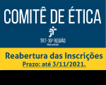 Imagem em fundo azul e amarelo com informações sobre reabertura de inscrições para o Comitê de Ética