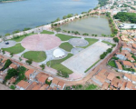 Vista área da cidade de Imperatriz com imagem da área urbana e do rio Tocantins