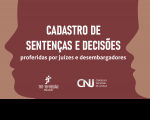Arte em tons de nude e terracota, representando duas silhuetas de faces de pessoas olhando para a esquerda. No centro, texto com o nome do banco e logomarcas do TRT-16 e do CNJ.