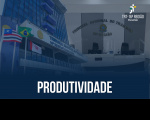 Arte com fusão das imagens da fachada do TRT-16 e do Pleno. Na parte de baixo a palavra PRODUTIVIDADE escrita com letras brancas.