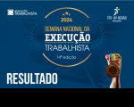 Arte com fundo azul escuro. Destaque no centro: Semana Nacional da Execução Trabalhista - 14ª Edição; na parte de baixo a palavra: RESULTADO