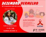 Arte nas cores vermelho e rosa com a mensagem DEZEMBRO VERMELHO: TRT16 promove ação de conscientização sobre HIV/Aids e outras ISTs. A foto da palestrante Marília de Almeida Pereira. E as logos da Ação Solidária, Casa Acolher e TRT-16ª Região.
