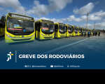 Foto de ônibus enfileirados... e a informação: Greve dos Rodoviários