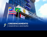Foto da fachada do prédio do TRT16. Abaixo, tarja azul com o texto CREDENCIAMENTO COORPERATIVAS E ASSOCIAÇÕES. 