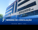 Arte composto com a imagem do ed.sede do Fórum Astolfo Serra e o destaque: SEMANA  DE CONCILIAÇÃO
