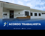Arte feita com a foto da fachada da VT de Balsas e o destaque: ACORDO TRABALHISTA
