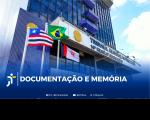 Arte feita com a foto da fachada do prédio sede do TRT-165 e a mensagem: Documentação e Memória